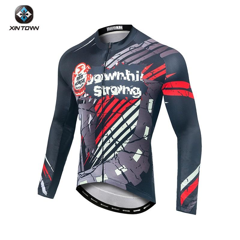 Mens Long Sleeve Cycling Jersey Moisture Wicking Bike Top