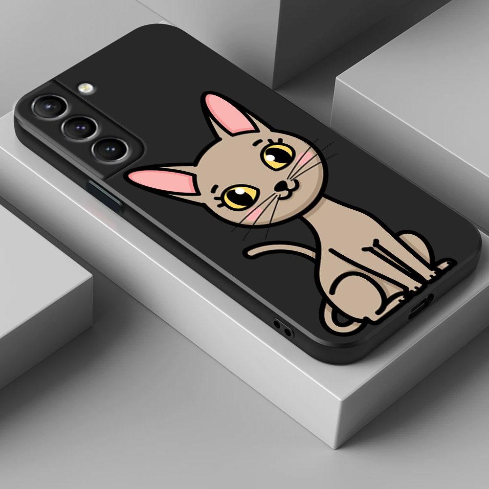Cartoon Cat Cute Phone Case For Samsung Galaxy S26 Ultra Cases S25 FE S24 S23 S21 Ultra S20 S24 FE S22 S26 Plus 5G Black Cover