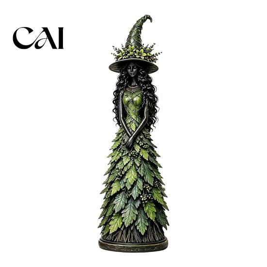 Bohemian Forest Theme Collectibles Seasonal Witch Figurine Ornament, Handcrafted Resin Statue for Halloween Thanksgiving Holiday Party Prop