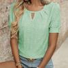 2025 Весна/Лето Новая однотонная футболка с круглым вырезом и коротким рукавом на пуговицах с открытыми плечами