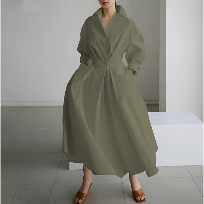 Женское платье Commuter Fashion POLO с воротником-поло, подкладкой, длинными рукавами, эластичным поясом, свободное платье