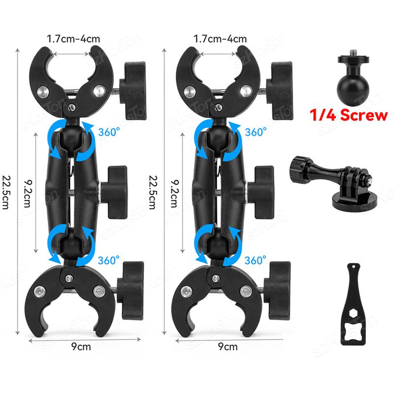 Для GoPro 13 12 11 10 9 DJI Action 5 Pro Super Camera Clamp Mount Adapter Double Head Holder для мотоцикла Bracket Selfie Stick