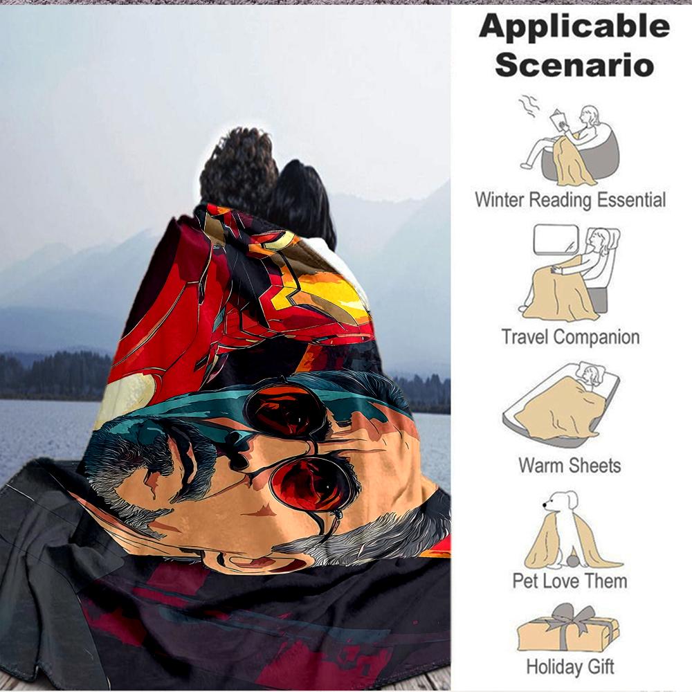 1Pc Iron Man'S Reflection Flannel Blanket, Soft And Comfortable, Casual Warm, Camping Travel, Christmas, Halloween Xmas Gift S1184