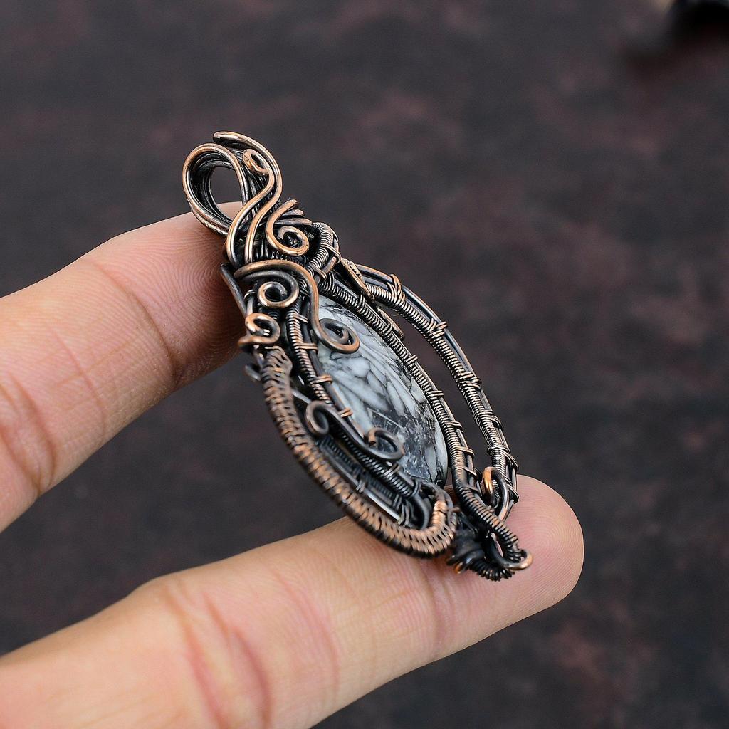 Подвеска из яшмы с медной проволокой, кулон с драгоценным камнем, подвеска из медной проволоки с яшмой из медной проволоки, подвеска ручной работы, подарок для нее, ювелирные изделия из проволочной обмотки