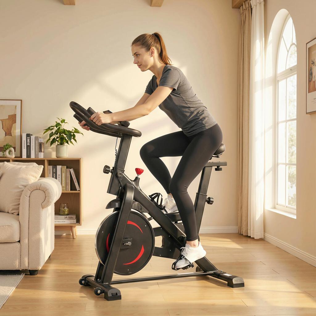 Exercise Bike, Indoor Stationary Bike with Smart APP, 0-100% Magnetic Resistance, Adjustable Seat & Handlebars
