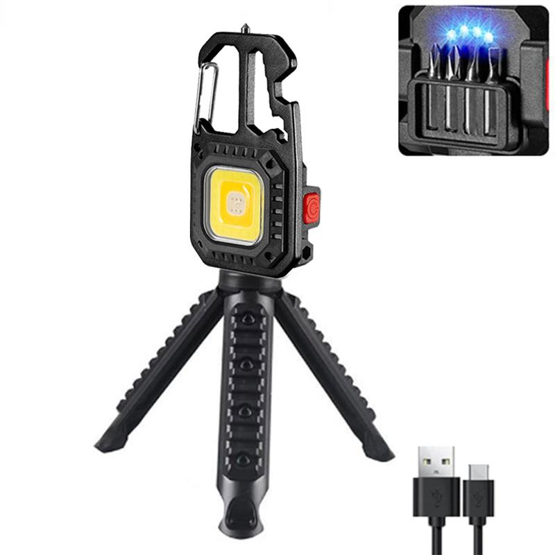 Мини светодиодный брелок портативный рабочий свет карманный фонарик USB аккумуляторная уличная лампа для кемпинга с открывалкой для бутылок с молотком