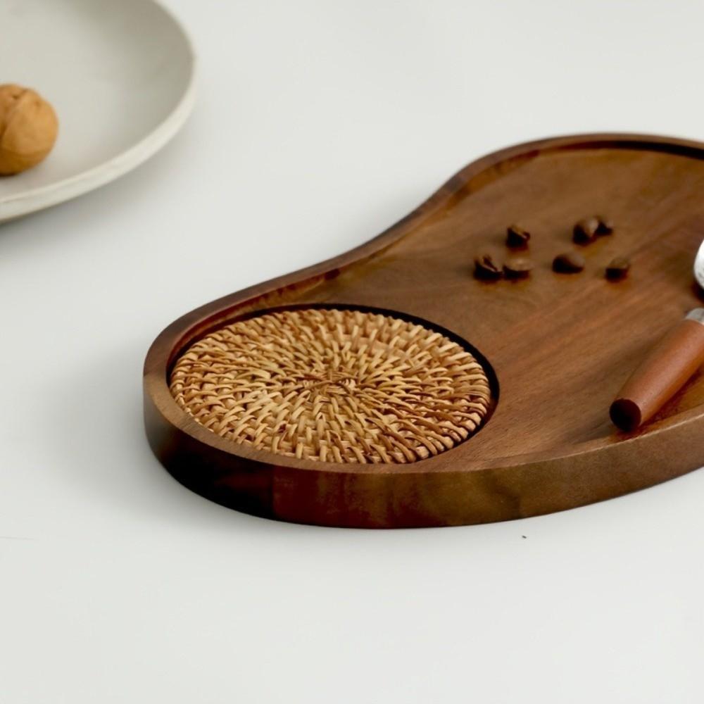 Wooden Fruit Platter with Coaster Food Dish Serving Ware Solid Wood Plate Hotel