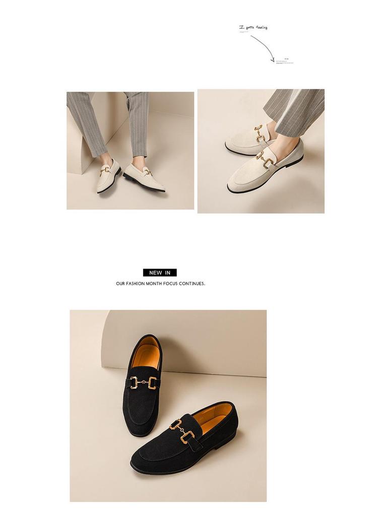 Мужские лоферы из замшевой кожи в корейском стиле - Большой размер, Однотонные, Слипоны, Профессиональный британский стиль.