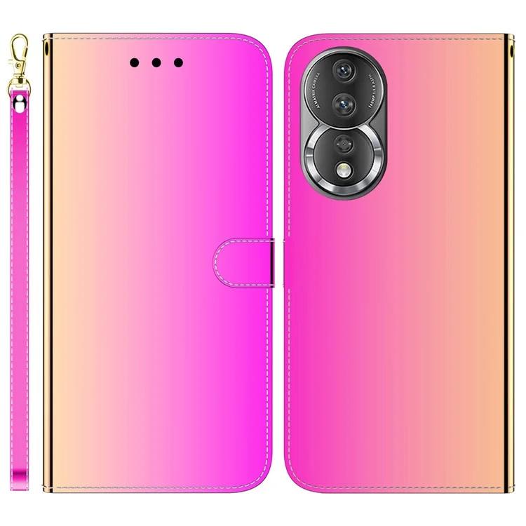 For Honor 80 5G PU Leather Wallet Phone Case Mirror-like Surface Stand Flip Cover with Strap