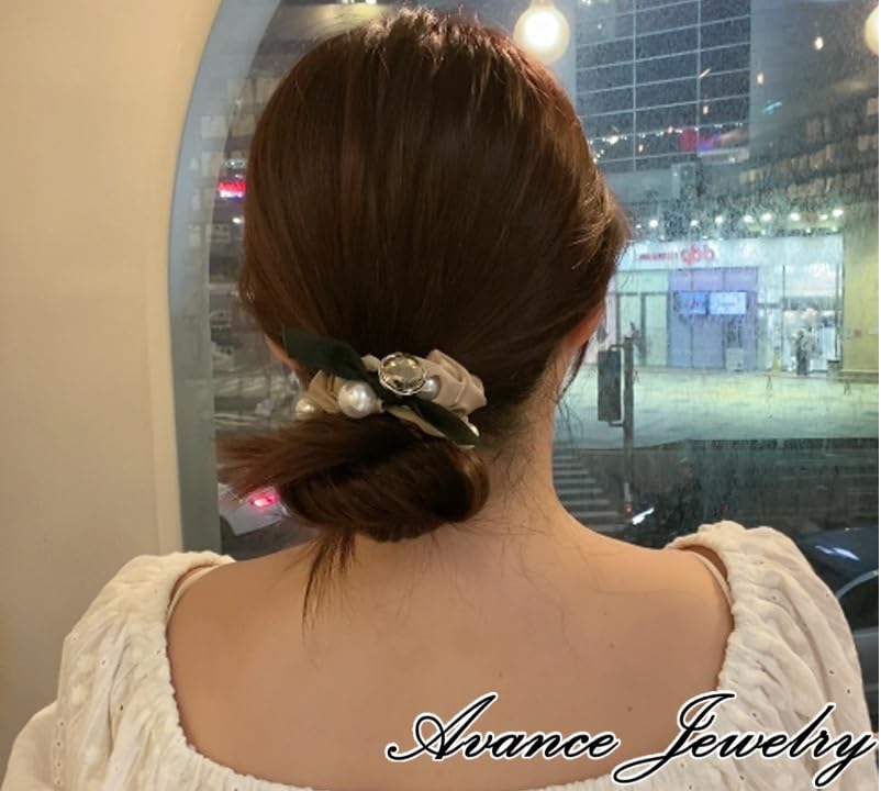 Avance Hair Украшенная Жемчугом для Волос Милые и Взрослые Хаки Аксессуары, Лента, Галстук, Резинка для Волос, Женские, Черный, Бежевый, (бежевый)