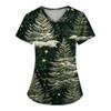 Женские модные топы с короткими рукавами и V-образным вырезом с принтом, рабочие футболки с карманами