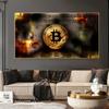 Abstract Burning Bitcoin Canvas Painting Money Dollar Poster and Prints Wall Art Pictures for Living Room Home Decoration