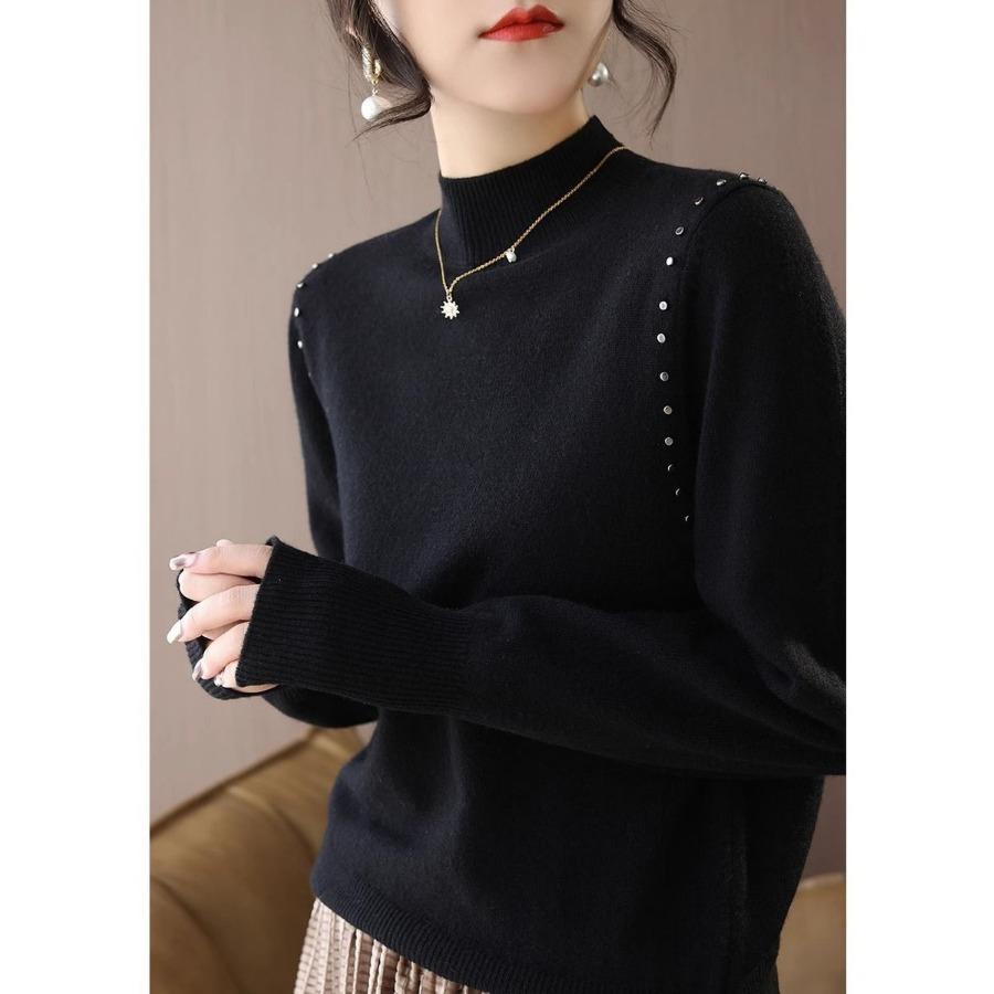 Осенне-зимний женский свитер с высоким воротником и длинными рукавами, трикотажная рубашка, свободная одинарная одежда, нижняя часть рубашки, верхняя часть