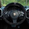 Car Steering Wheel Cover Embroidered Camellia Winter Plush Comfort Car Handle Cover Goddess Steering Wheel Cover