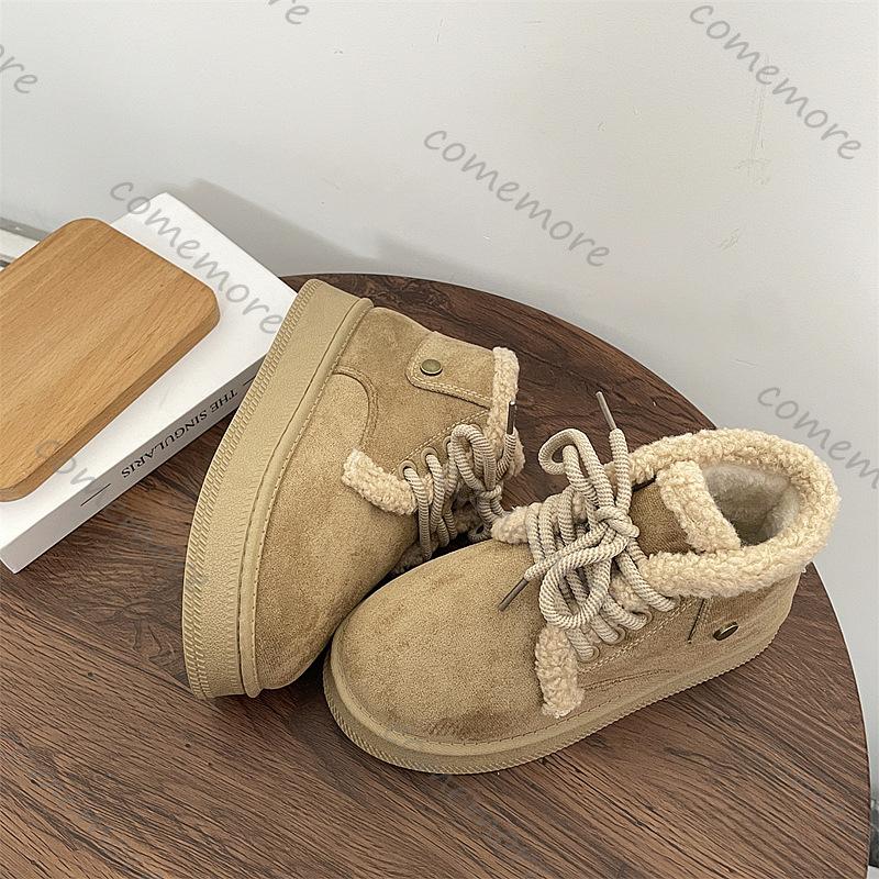Модные Comemore Хлебные Снежные Ботинки Женские Зимние Повседневные Утепленные Утолщенные Ботинки для Женщин Плоская Подошва Шнуровка Платформа Теплые Хлопковые Ботинки