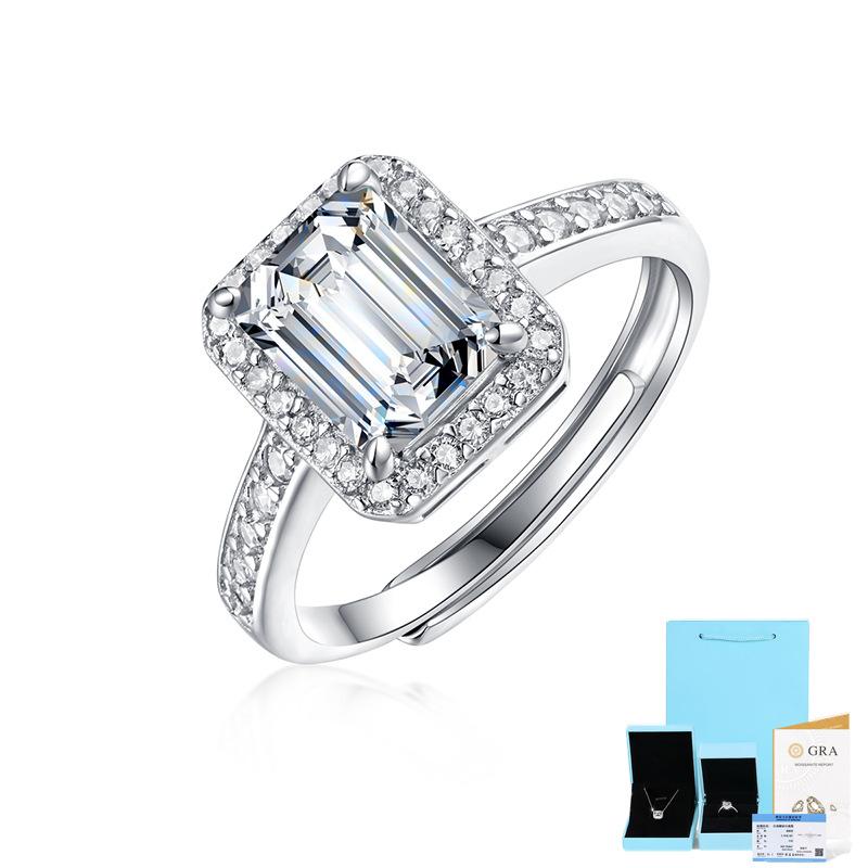 Bague Ringen S925 Silver Set 1ct/2ct Square Moissanite Princess Women's Fashion Gift Living Ring Jewelry