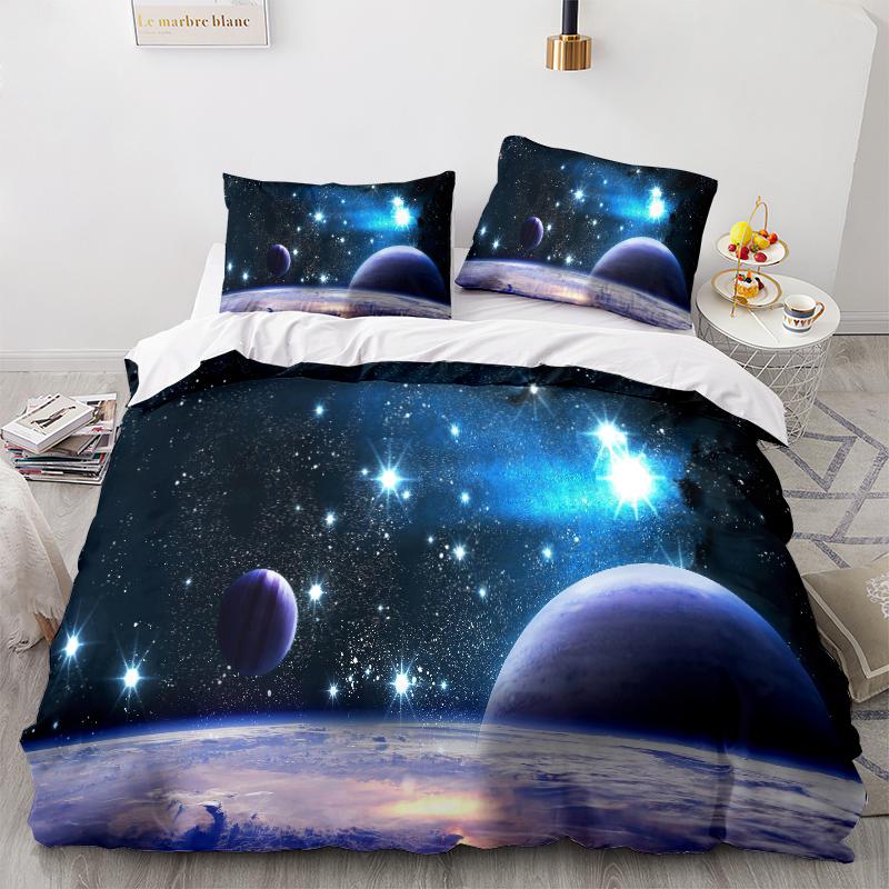 3D Home Bedding Universe Star Sky Quilt Cover Queen King Full Size Twin Planet Print Adult Children's Quilt Cover and Pillowcase Bedding