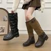Женские высокие сапоги Модная обувь на каблуке Элегантные Новые Зимние Массивные Сапоги до колена Челси Модные Платье Вечеринка Бренд Туфли-лодочки
