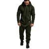 Men's Fall Hooded Fleece Jumpsuit Patchwork Solid Color Sports Jumpsuit