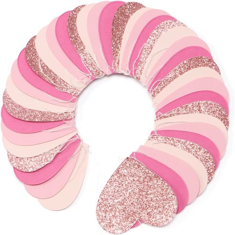 1/2Pcs 13Ft Hot Pink Heart Streamer Garland Glitter Pink Rose Gold Hanging Paper Banner Wedding Shower Birthday Party Decoration