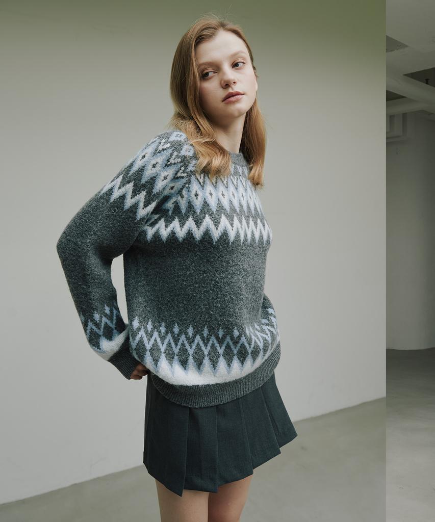 LEFTSEOUL Nordic Pattern Pullover [Gray]
