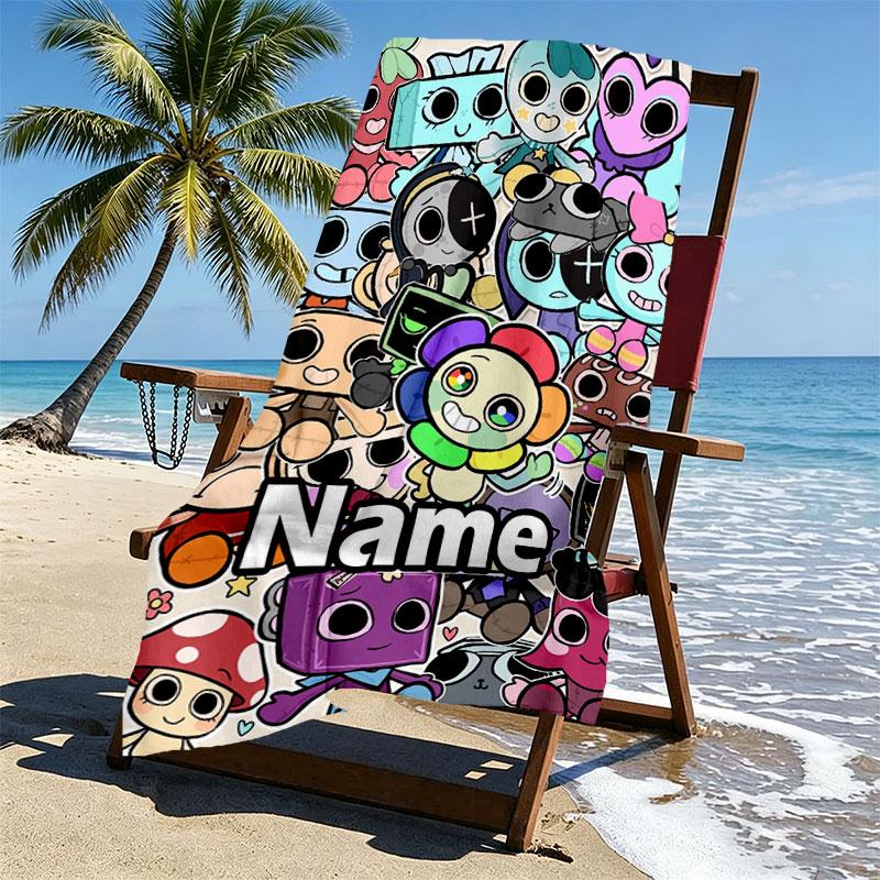 Custom Name Personalized Dandy's World Print Beach Towel, for Trip Camping Beach Party Home Decor, Birthday Gift for Family & Friends