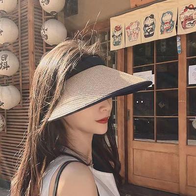 Милая соломенная шляпа для защиты от солнца, практичная, с большим козырьком, пляжная шляпа с защитой от ультрафиолета, женская шляпа с пустым верхом и хвостиком