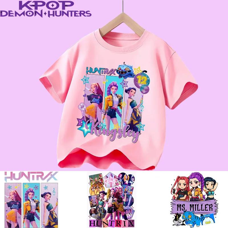 Новая 2026 KPop Охотники на демонов Мальчики Саджа Мультяшные мальчики Футболка с круглым вырезом Принт Модный повседневный топ Детская футболка Детская одежда