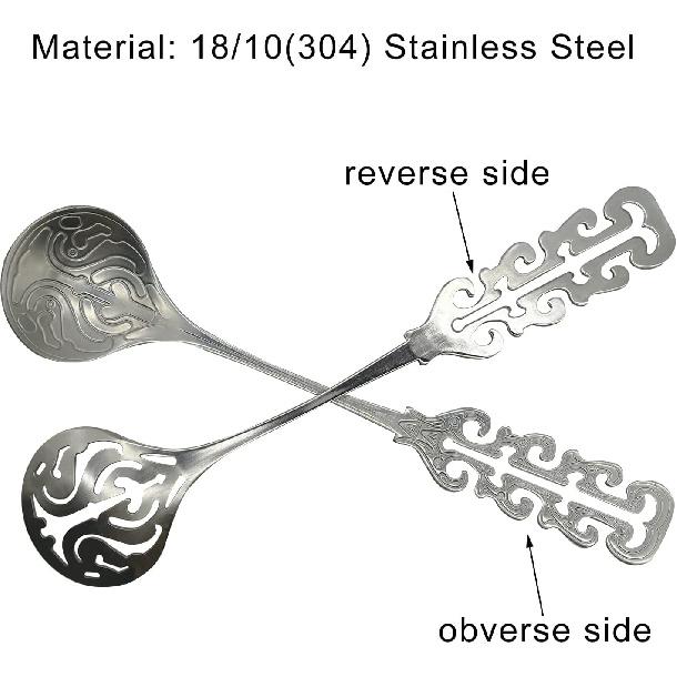 2Pcs Vintage Coffee Stirrer Spoon 18/10(304) Stainless Steel Slotted Sugar Spoon Retro Royal Hollow Out Handle Teaspoon for Dessert Ice Cream