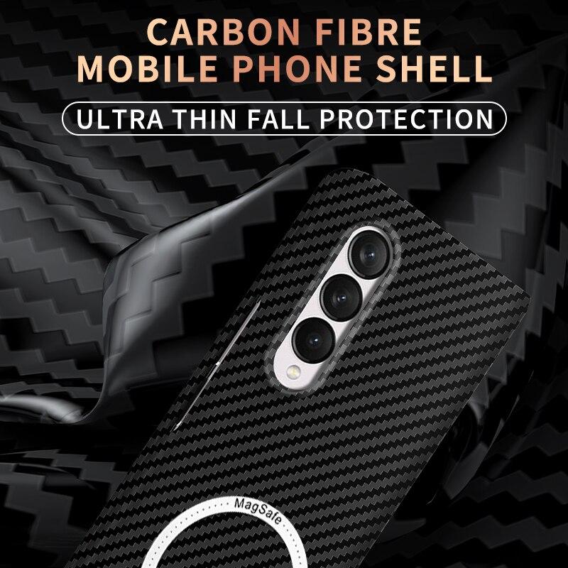 Магнитный чехол Magsafe из углеродного волокна для беспроводной зарядки для Samsung Z Fold 4 Z Fold 3 Z Flip 3 4 S23 S22 S21, матовый чехол для iphone 14 13 12 11 pro max