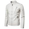 Stand Collar Jackets Fashion Casual Streetwear Spring Autumn Men's Motorcycle Leather Jacket Solid Trend White Windproof Coat