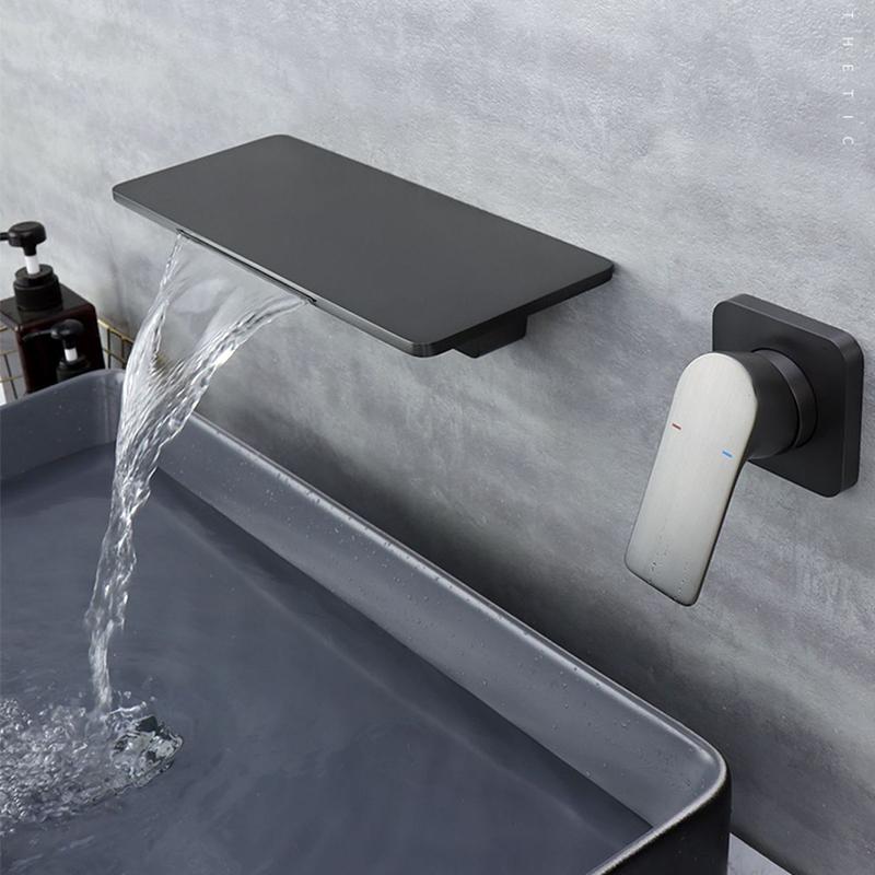 Латунный настенный водопадный смеситель для раковины в ванной комнате, скрытый монтаж, смеситель для раковины, смеситель для ванны, смеситель для наполнения ванны