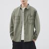 American Heavy-Duty Washed Pure Cotton Long-Sleeved Shirt Men'S High-End Casual Solid Color Tooling Shirt Jacket