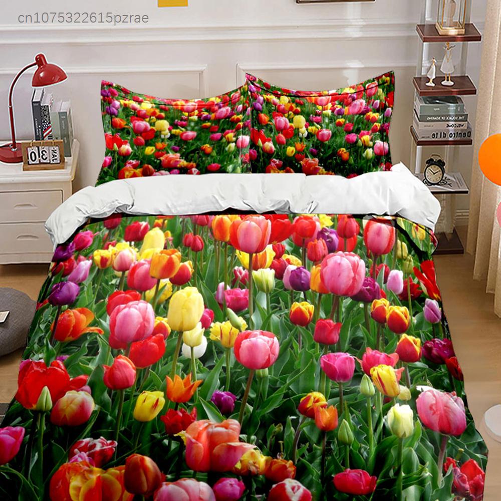 "Colorful Tulip Garden Set" Multiple Sizes kid's And adults' Bedroom Exquisite 3PC Bedding set, Gift