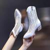 2023 Women 'S New Spring And Summer Mesh Hollow Short Boots Breathable Stiletto Pointed Toe Women 'S Fashion High Heels Chunky