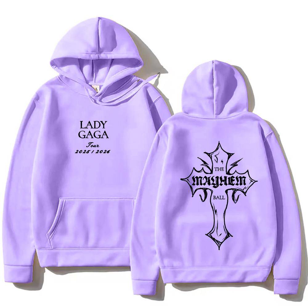 Модные худи Lady Gaga Толстовка Lady Gaga MAYHEM с принтом Cross Cutoff Осень Ретро с капюшоном Одежда Унисекс Свободный уличный стиль
