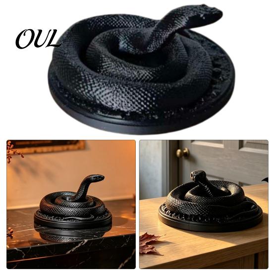 Mysterious Horror Desktop Decor 3D Printed Coiled Snake Ornament, Halloween Gothic Black Figurine, Sculpture for Secret Room Vintage Viper Decoration