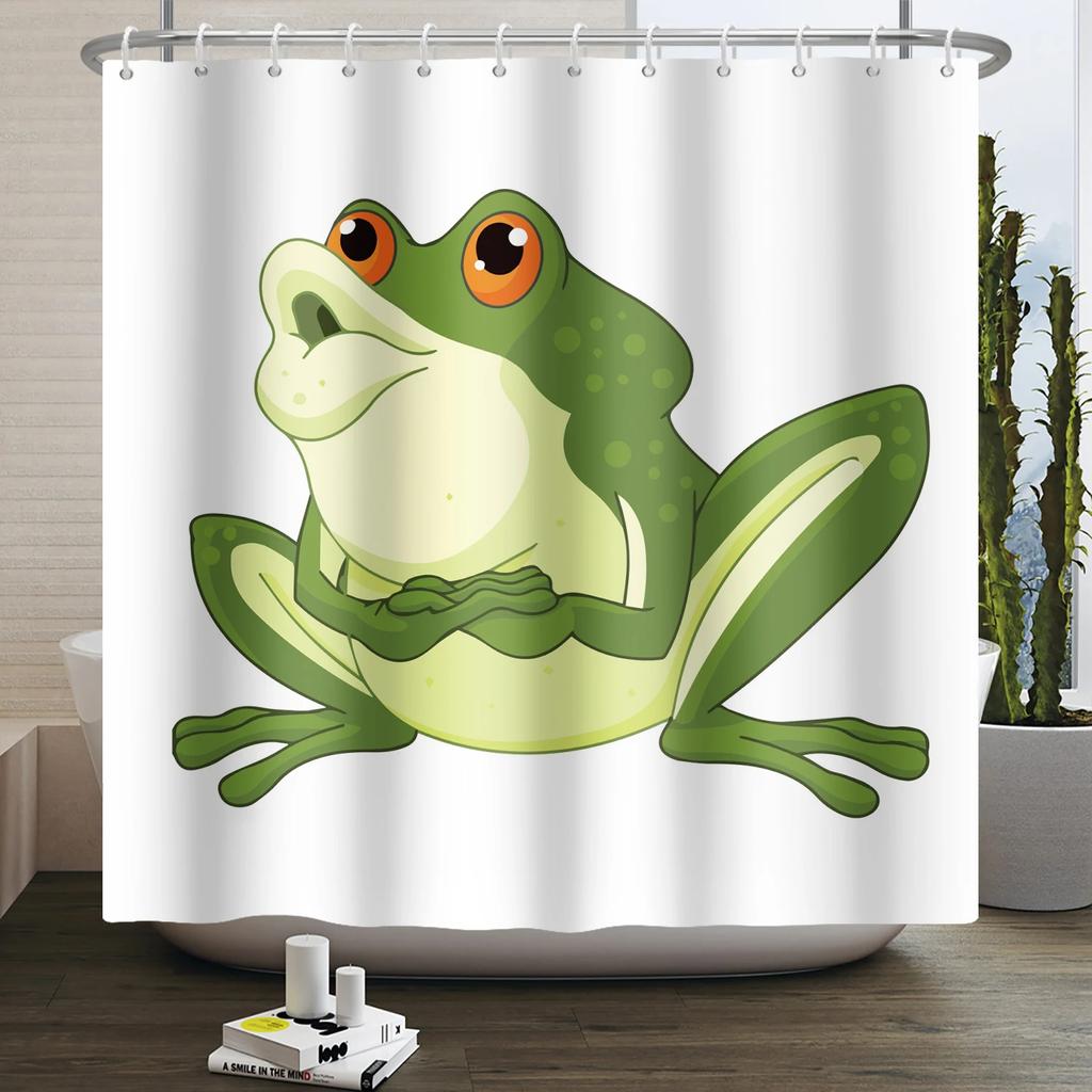 Funny Frog Shower Curtain for Bathroom Mushroom Butterfly Floral Green Plant Cartoon Animal Waterproof Polyester Shower Curtain