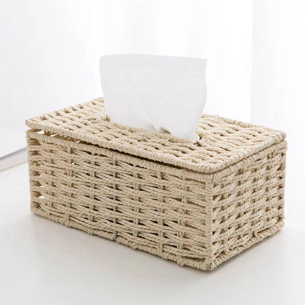 Rectangular Rattan Woven Tissue Box Japanese Style Napkin Holder Creative Storage Box Desktop