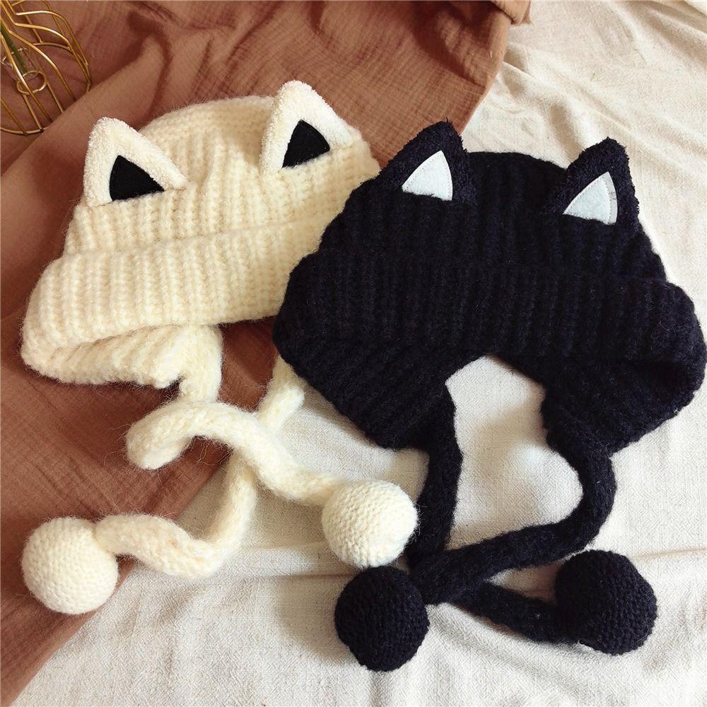 Ветрозащитная шапка с медвежьими ушками и кисточками, зимняя шапка-бомбер, вязаная шапка с кошачьими ушками для отдыха, уличная одежда