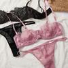 Sexy Lace 1/2 Cup Bra Set for Women Ultra-thin Lingerie French Black Temptation Brassiere and Thongs Sets Underwire Underwear