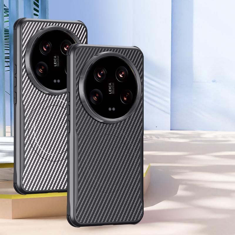 Для Magsafe Матовый противоударный чехол для телефона Xiaomi 15 Ultra 15 Pro 14 Ultra 14 Pro Углеродное волокно Текстура Силиконовая задняя крышка Shell Magsafe Cover Capa