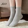 Minimalist Fashion Cotton Socks Women Mid-Length Crew Socks, Casual Loose Cuff Mittens, Comfortable Non Binding Breathable Solid Color for Autumn