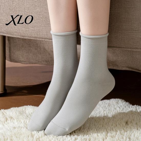 Minimalist Fashion Cotton Socks Women Mid-Length Crew Socks, Casual Loose Cuff Mittens, Comfortable Non Binding Breathable Solid Color for Autumn