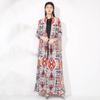 Pleated Trench Coat Abaya: Middle Eastern Style Women's Versatile Long Robe with Temperament Print