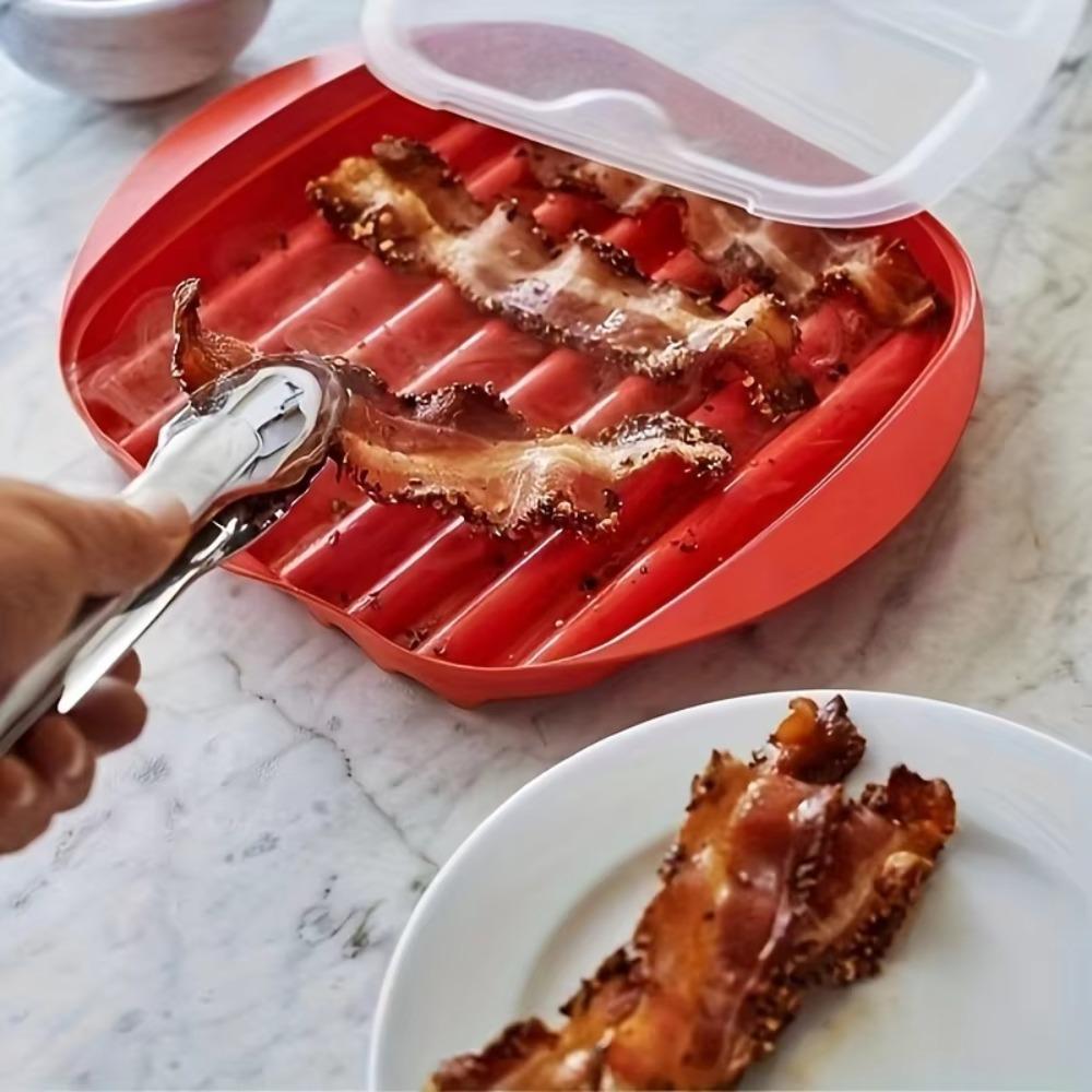 Red Microwave Bacon Pan Wave Anti-stick Design Microwave Bacon Cooker  Breakfast