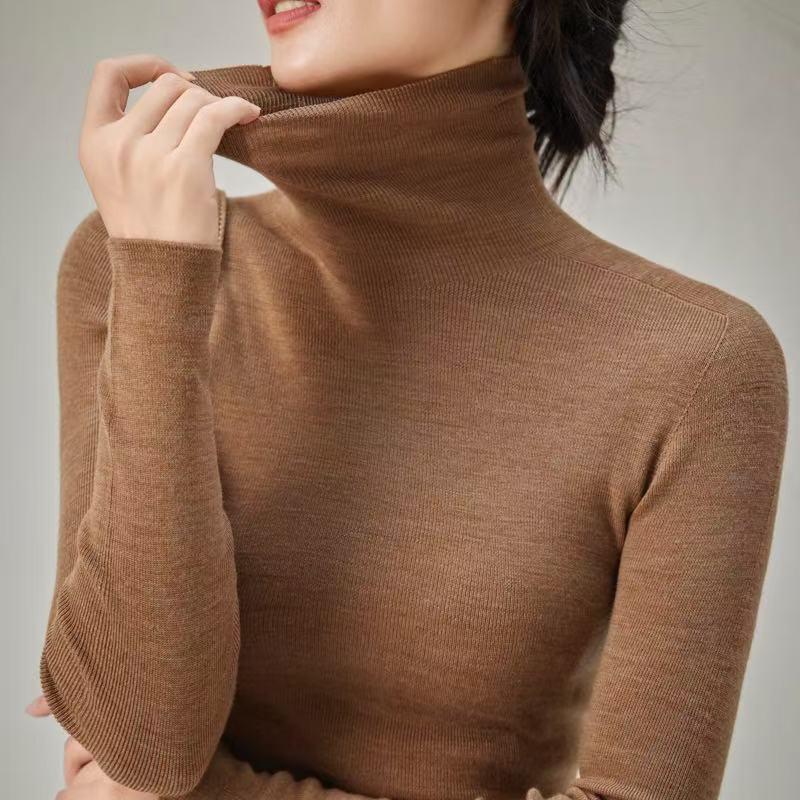 Women's 100% Fine Wool Turtleneck Sweater - Seamless, Machine Washable, Slim Fit for Autumn & Winter