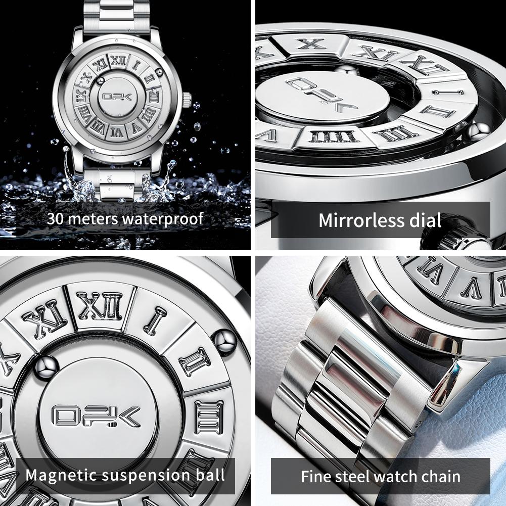 OPK 8181 Mens Watch Original Brand Stainless Steel Quartz Wristwatch 30M Waterproof No Pointer Magnetic Bead Watches For Men