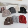 Japanese Simple Letter Pattern Labeling Knitted Hat for Women In Autumn and Winter New Warm and Thickened Cold Hat Showing A Small Face