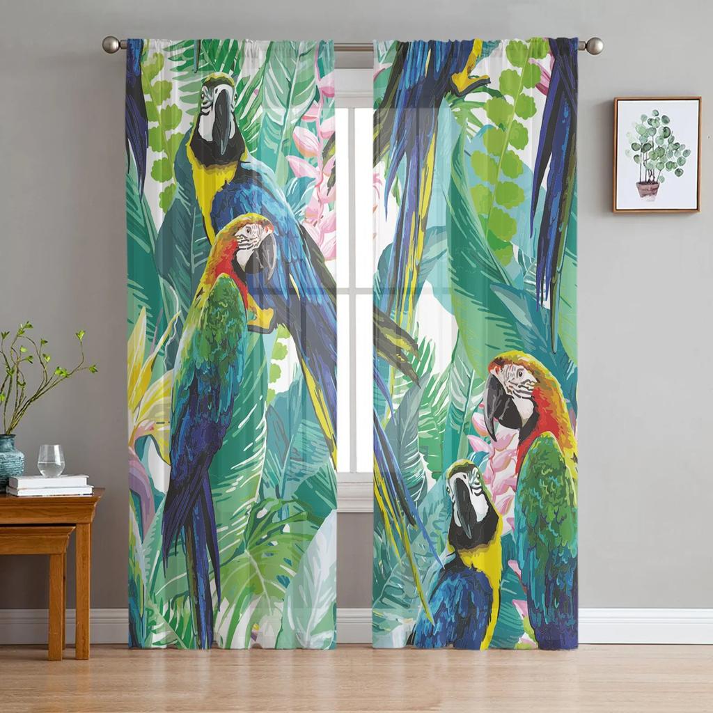 Цветы попугая, зеленые тропические растения, листья, тюлевые прозрачные оконные шторы для гостиной, спальни, вуаль, занавески из органзы, шторы